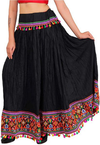 Himanshu Collection Embroidered Women Flared Black Skirt