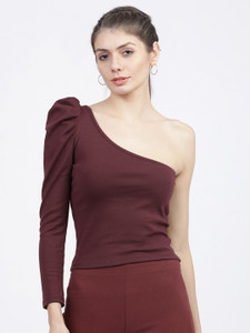 Tokyo Talkies Casual Solid Women Maroon Top