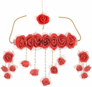 Aekansh Fashion Fabric, Rubber, Plastic, Leather, Paper Red Jewellery Set