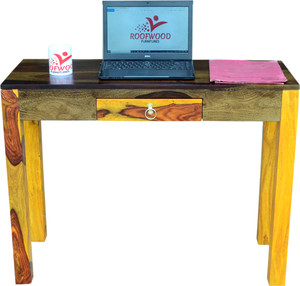 ROOFWOOD Sheesham Wood Study Wrtiting Table for Living Room | with 1 Drawer | Brown Walnut Color Mette Finish Solid Wood Study Table