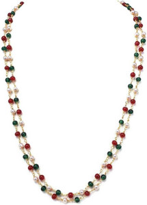 PRIYANSHU INDUSTRIES New Diamond Designer Multicolour Gold Plated Vintage Handmade Ruby Emerald and Pearl Beads Chain Necklace Matar Mala Party Wear , Daily Wear Marriage Party for Women and Girls Pearl Mother of Pearl Necklace