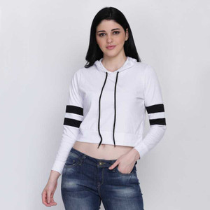FabryKa Striped Women Hooded Neck White T-Shirt