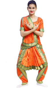 ITSMYCOSTUME Bharatnatyam Costume Dress for Girls Set of 4 Bottom Blouse Hip Cloth & Anchal Classical Dance Dress for Kids Costume Wear