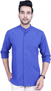 NK Handloom Men Solid Casual Blue Shirt