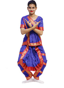 ITSMYCOSTUME Bharatnatyam Costume Dress for Girls Set of 4 Bottom Blouse Hip Cloth & Anchal Classical Dance Dress for Kids Costume Wear