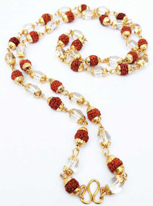 Cyan spritual Rudraksha & Crystal Mala for Unisex Resin Chain Set Gold-plated Plated Wood Chain