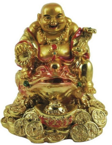 DLM FENG SHUI LAUGHING BUDDHA ON frog, FROG Happy Man for Good Luck, Wealth, Prosperity at Home, Office Decorative Showpiece FROG KUBER 8 cm Decorative Showpiece  -  8 cm