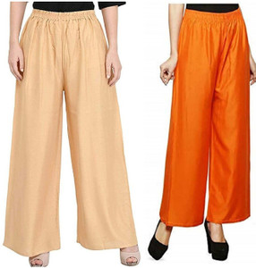 City Fashion Relaxed Women Beige, Orange Trousers