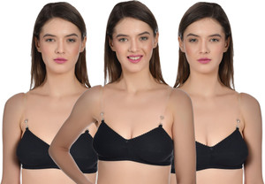 Aimly Women's Cotton Non-Padded Non-Wired Low Coverage Transparent Multiway Strapless Bra - (Pack of 3) Women T-Shirt Non Padded Bra
