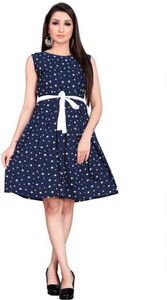Modli 20 Fashion Women A-line White, Blue Knee Length Dress