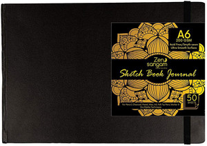 Zen Sangam Express your Mind Stitched HardBound Artists' Sketch Book-A6-200GSM-100Pages(50 Sheets), Acid Free Cartridge Paper-Size:(14.8cm x 10.5cm)-Handmade-for Pencils, Chalk, Oil Pastels, Crayons - Landscape Sketch Pad