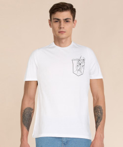 Blackberrys Printed Men Round Neck White T-Shirt
