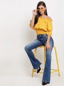 Emeros Casual Solid Women Yellow Top