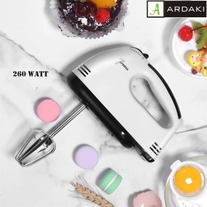 ARDAKI 7 Speed Egg, Lassi, Butter Milk, Cakes Hand Mixer 260 W Electric Hand Blender Mixer, Electric Whisk, Egg Beater, Cake maker, Beater Cream Mixer, Food Blender Beater for Kitchen With Stainless Steel Attachments (WHITE) 260 W Hand Blender, Electric Whisk