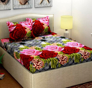 Flipkart SmartBuy 140 TC Microfiber Double Floral Flat Bedsheet