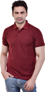 SMAN Solid Men Polo Neck Maroon T-Shirt