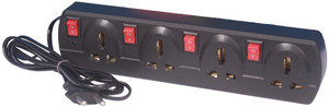 kunal 4+4 Extension Board 4 Socket Extension Boards 2 M Long wire 6 Amp 2 pin (Black) 4  Socket Extension Boards