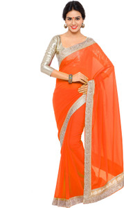 G JELLY FASHION TREE Solid/Plain Bollywood Georgette Saree