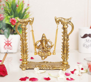 KridayKraft Ganesh ji jhula idol ,Ganpati murti on Swing jhula for Temple Pooja, Ganesha Metal Statue Table Decorative Home,Office & Gift your Relatives,Religious Showpiece Figurines Gift Article... Decorative Showpiece  -  16.5 cm