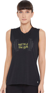 URKNIT Printed Women Round Neck Black T-Shirt