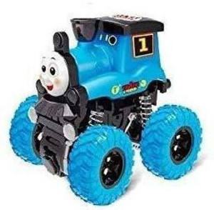 SR Toys Friction Powered Thomas Train Pull Along Toy with Big Wheels 360 Degree Stunt car for Kids (Pack of 1) (Blue, Pack of: 1)