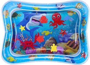 Kiddzz Station Baby Kids Water Play Mat Toys Inflatable Tummy Time Leakproof Water Play Mat, Fun Activity Play Center Indoor and Outdoor Water Play Mat for Baby (Aqaurium, Blue) Inflatable Bed