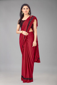 Mijaashree Fashion Solid/Plain Bollywood Lycra Blend Saree