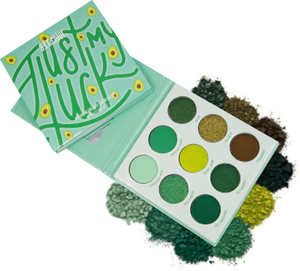s.f.r color just my luck pressed pigmented eyeshadow | matte and shimmer combo eyeshadow | shimmer and glitter eyeshadow |green themed eyeshadow palette 9 g