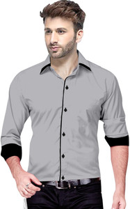 VTEXX Men Solid Casual Grey Shirt