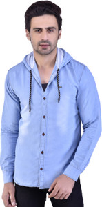 Nix9 Men Washed Casual Light Blue Shirt