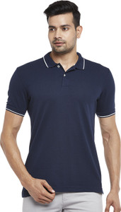 Byford by Pantaloons Solid Men Polo Neck Dark Blue T-Shirt