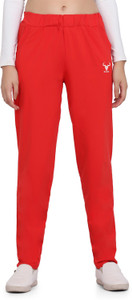 zazbi Solid Women Red Track Pants