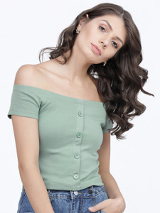 Tokyo Talkies Casual Solid Women Green Top