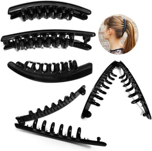 BHARATGAURAV 3 Pc Banana Pins For Hair Clips For Women And Girls Hairstyles Black Glossy Finish Self Lock Hair Clutchers Banana Clip