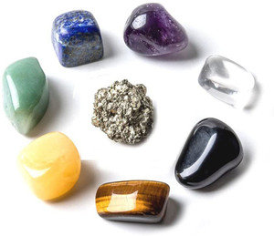 AIR9999 Seven Chakra Gemstone Crystals Tumbled Set with Golden Pyrite Rough Chunk for Reiki Healing & Grid Making Decorative Showpiece  -  2 cm