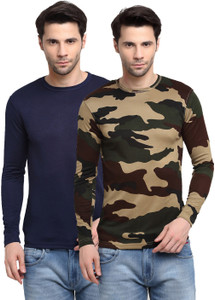ARMISTO Military Camouflage, Solid Men Round Neck Dark Green, Blue T-Shirt