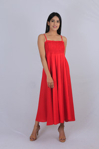 BoutiQO Women Empire Waist Red Ankle Length Dress