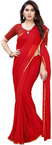 REBOOT FASHIONS Solid/Plain Bollywood Chiffon Saree