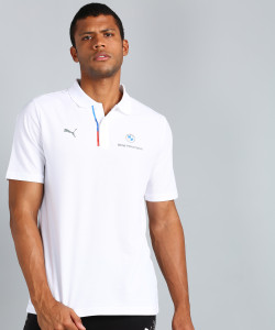 PUMA Solid Men Polo Neck White T-Shirt