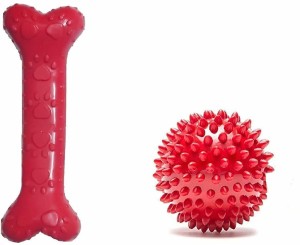 Iblay Puppies Dog Rubber Chew Toy Combo (Spike Ball Toy + Scented Paw Rubber Bone Toy) - Color May Vary Dog & Cat Chew