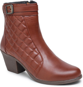 EVERLY Women Synthetic Leather Tan Round Toe Boots Boots For Women