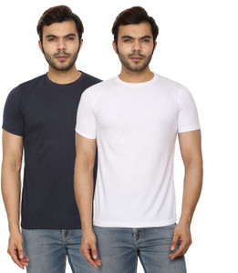 Elemntl Solid Men Round Neck White, Blue T-Shirt