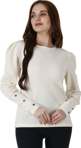 POPWINGS Casual Solid Women Beige Top