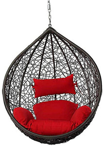 Jhula King Luxury Hammock Swing Hanging Egg Chair (Black with Red Cushion) Steel Large Swing