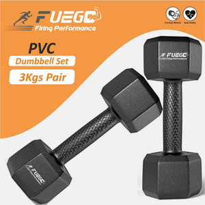 फुएगो PVC Dumbbell Set, 1 Pair Dumbbells, Hex Dumbbells, Home Gym 3KGSX2PCS Men Women निश्चित वजन डम्बल