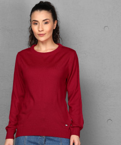 METRONAUT Solid Round Neck Casual Women Red Sweater