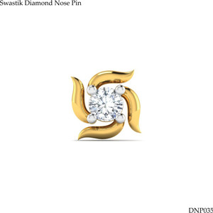 LORDS JEWELS Swastik Diamond Nose Pin 18kt Diamond Yellow Gold Stud