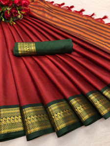 FashDeal Temple Border Daily Wear Silk Blend Saree