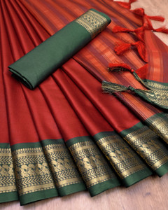 Dwini Temple Border, Woven Dharmavaram Cotton Silk Saree