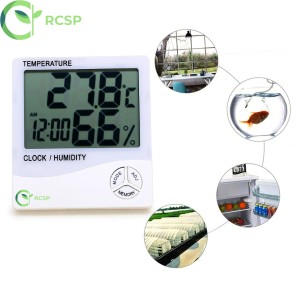 RCSP digital room thermometer with humidity indicator and clock indoor and outdoor large LCD display for home (HTC-1) Temperature & Humidity Sensor